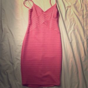 Blush pink bodycon dress.